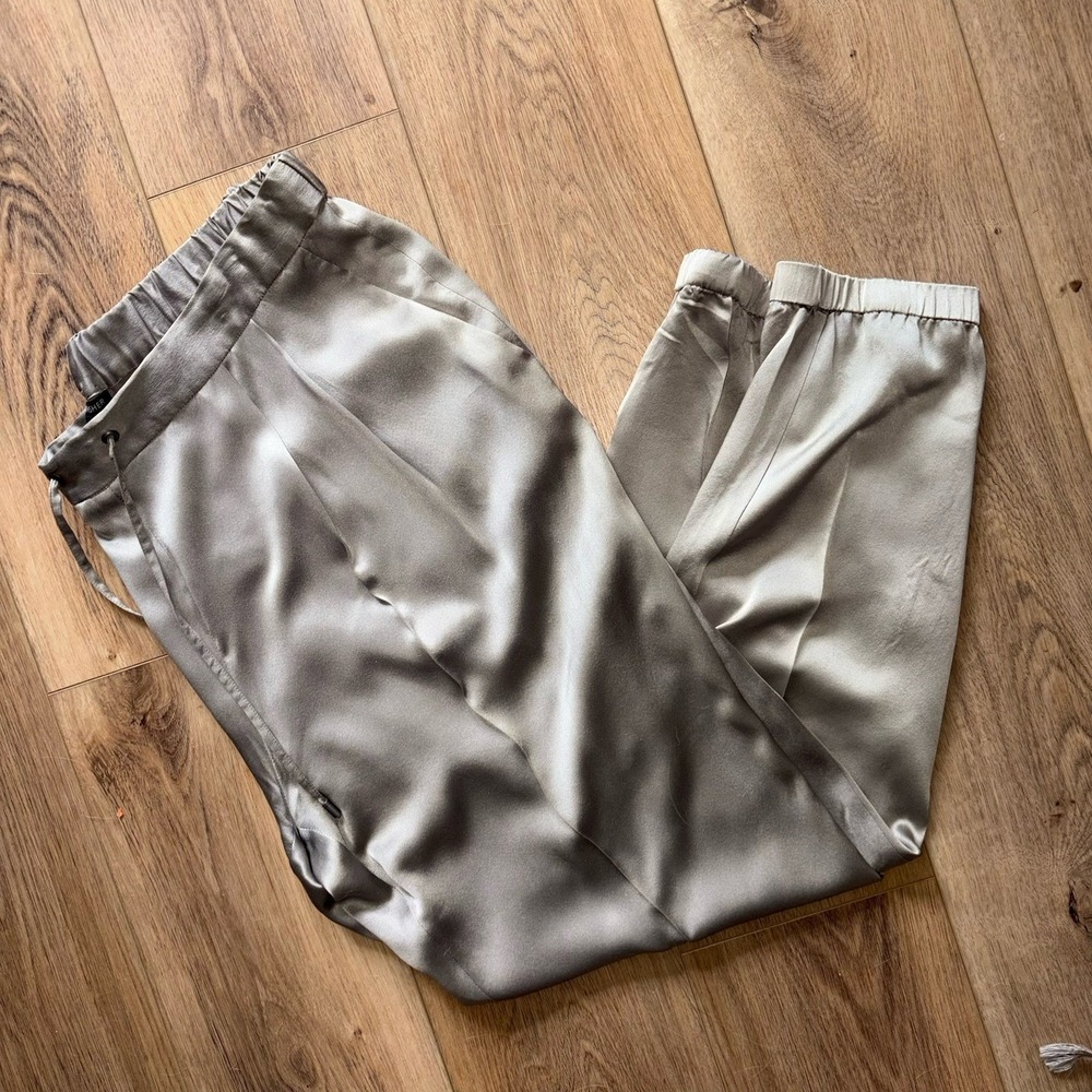 Eileen Fisher Pants 100% Silk Pleated Jogger Drawstring Womens Large Toupe